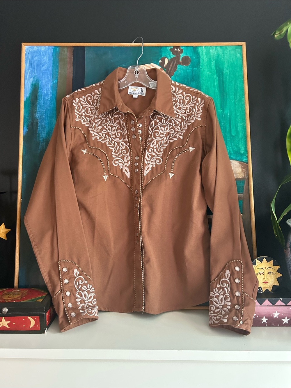 Vintage Panhandle Slim Brown Embroidered Western Shirt Size Large